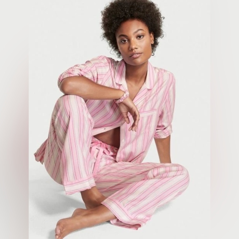 XL Sexy Victoria's Secret Pink Striped Pajama Set